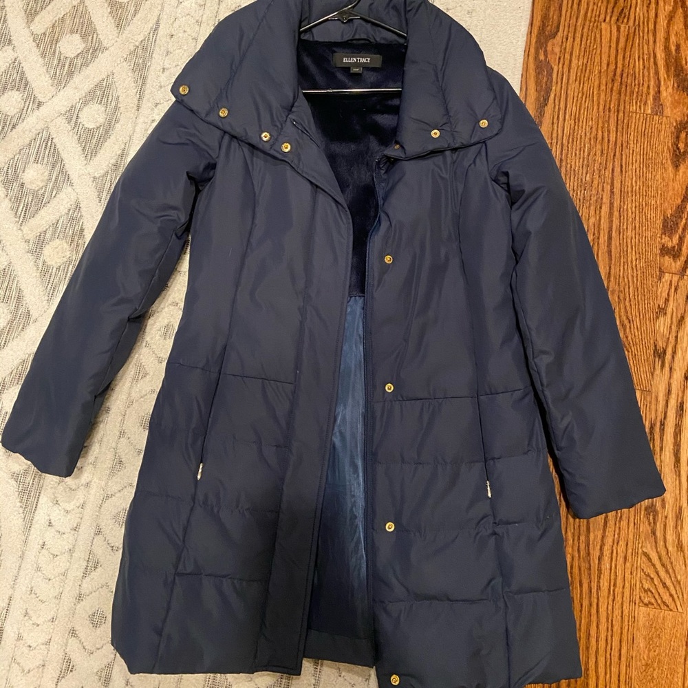 New Ellen Tracey navy blue puffer coat sz S